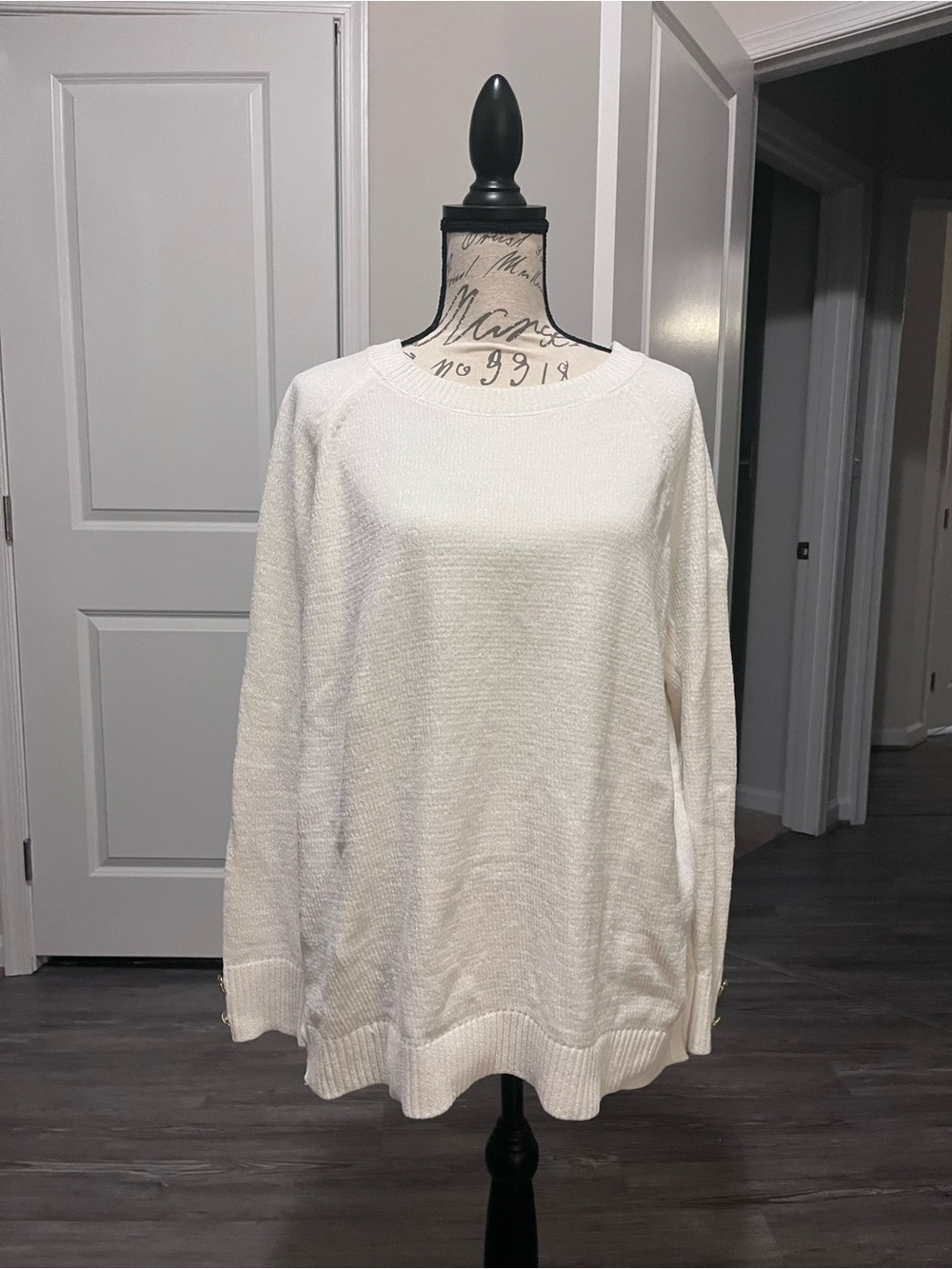 Lilly Pulitzer Ivory Crewneck Sweater with Gold Button Cuffs - Picture 2 of 5